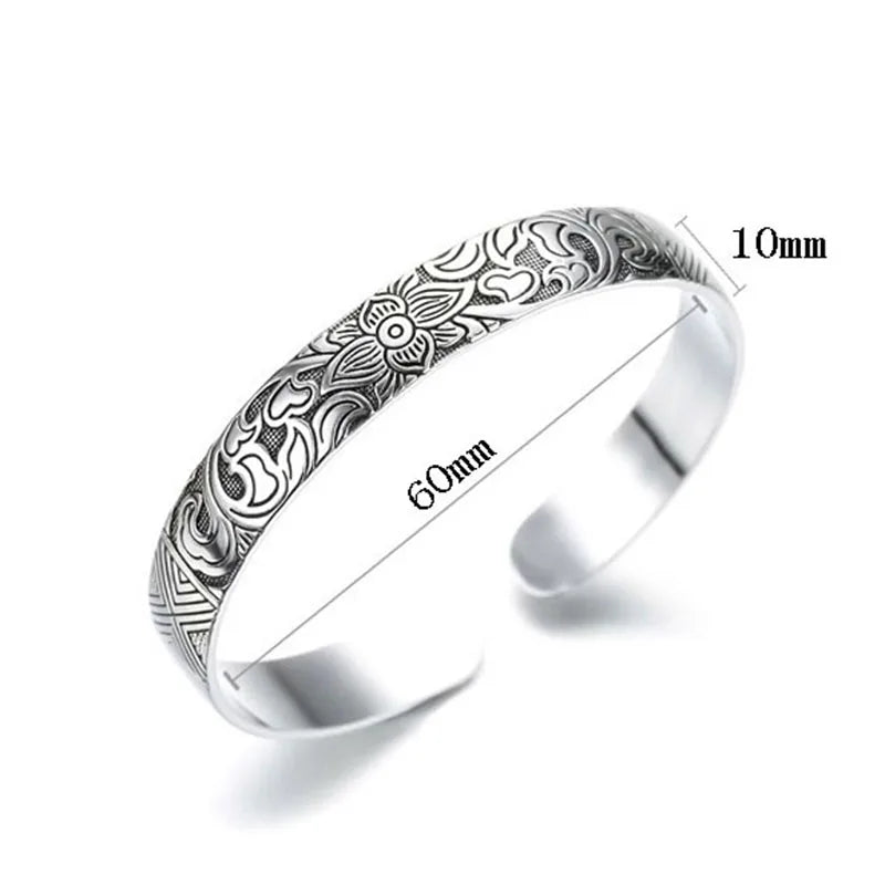 Nouvelle mode couleur argent manchette Bracelet charme femmes Vintage fleur de Lotus fête religieuse bijoux réglable