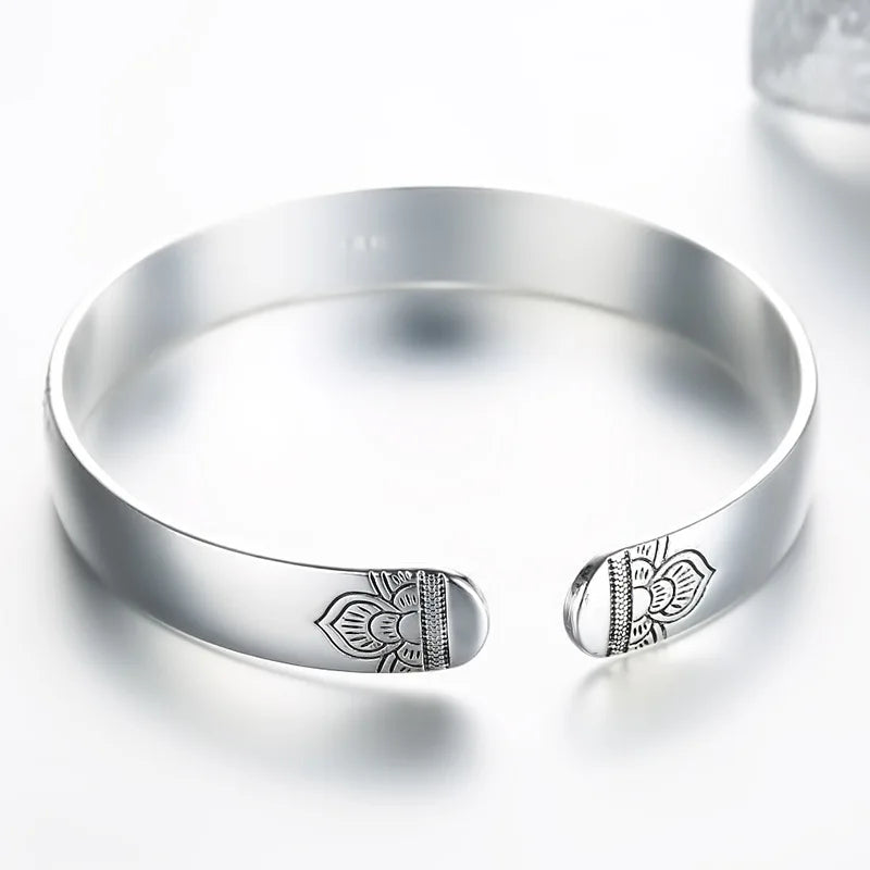 Nouvelle mode couleur argent manchette Bracelet charme femmes Vintage fleur de Lotus fête religieuse bijoux réglable