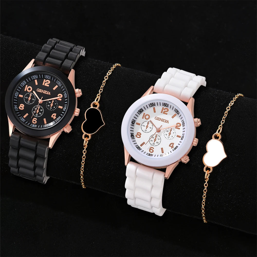 Ensemble de 1/2 montres en cuir décontractées et élégantes pour couple, cadran simple, montres-bracelets à quartz pour femmes, montres habillées
