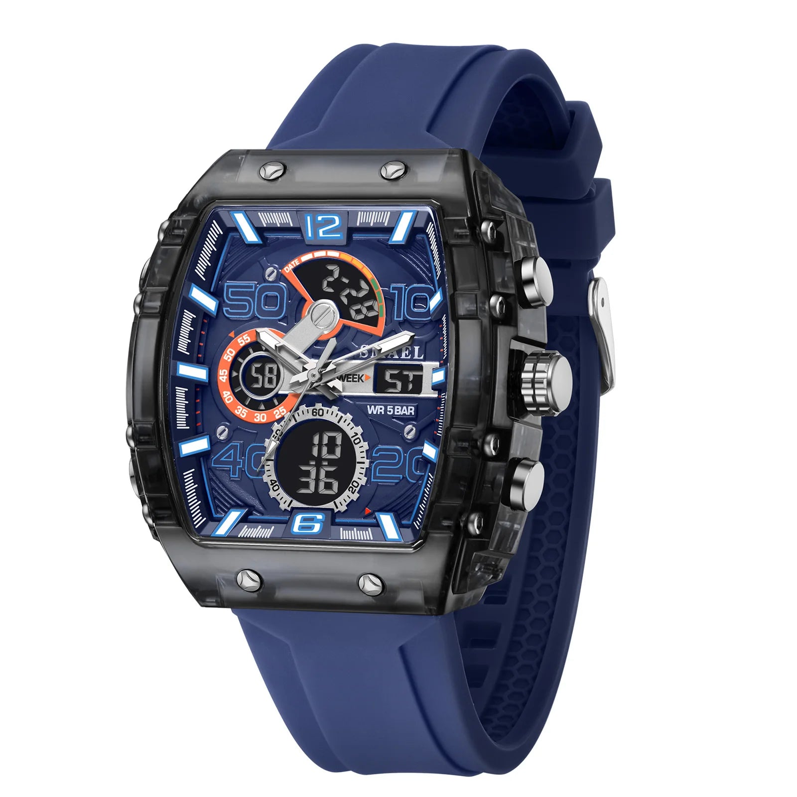 Montre électronique neuve, carrée, à double affichage, étanche, lumineuse, multicolore, pour homme