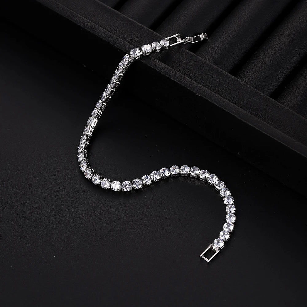 Bracelet de tennis de luxe glacé en cristal de zircone cubique de 4 mm pour femmes et hommes, couleur or et argent, bijou chaîne