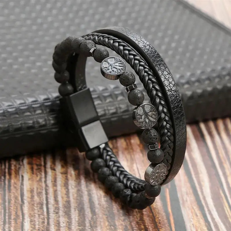 Bracelet classique en cuir pour homme Nouveau style tissé à la main Combinaison multicouche
Accessoire de mode, bijou pour homme