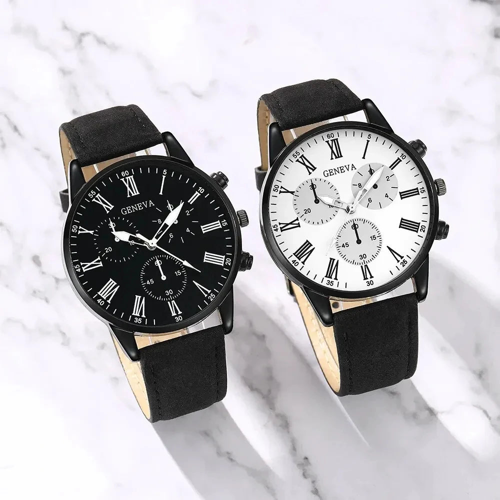 Ensemble de 1/2 montres en cuir décontractées et élégantes pour couple, cadran simple, montres-bracelets à quartz pour femmes, montres habillées