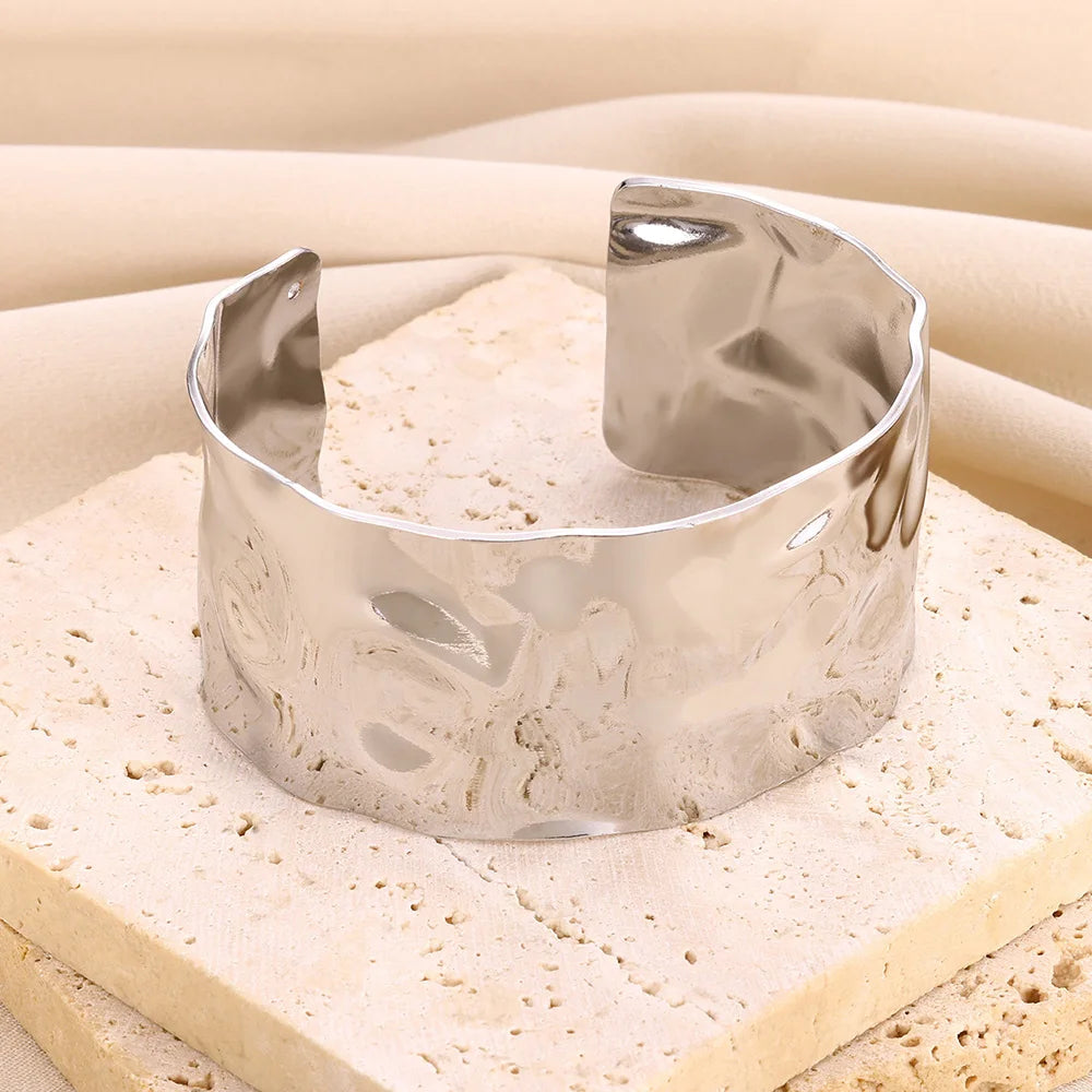 Bracelet vintage irrégulier pour femme, en acier inoxydable couleur or, manchette ouverte, bijou de luxe exquis, cadeau