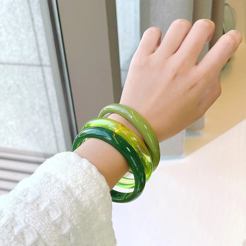 Ensemble de 3 bracelets vintage en résine acrylique pour femmes, bijoux, bracelets manchettes coréens avec breloques, design rond, nouveaux cadeaux