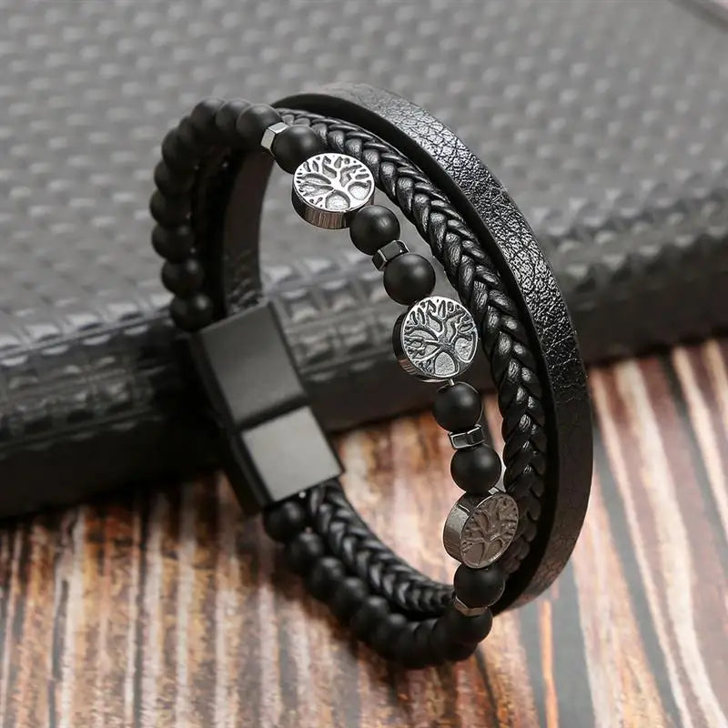Bracelet classique en cuir pour homme Nouveau style tissé à la main Combinaison multicouche
Accessoire de mode, bijou pour homme
