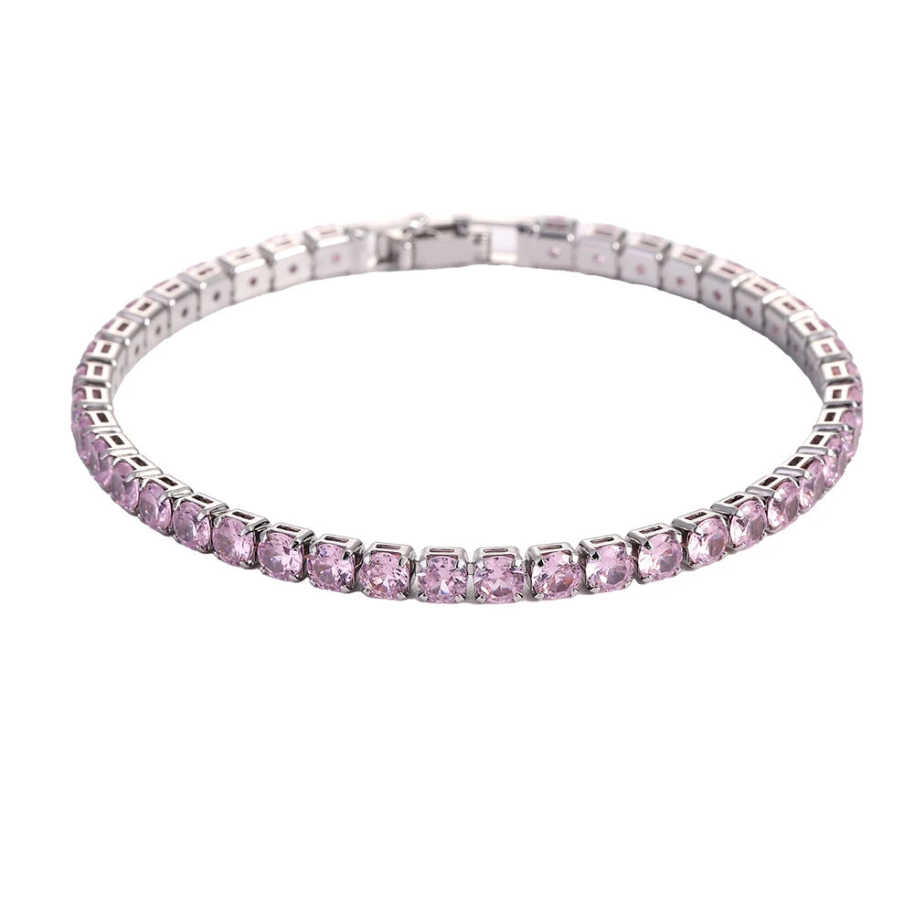 Bracelet de tennis de luxe glacé en cristal de zircone cubique de 4 mm pour femmes et hommes, couleur or et argent, bijou chaîne