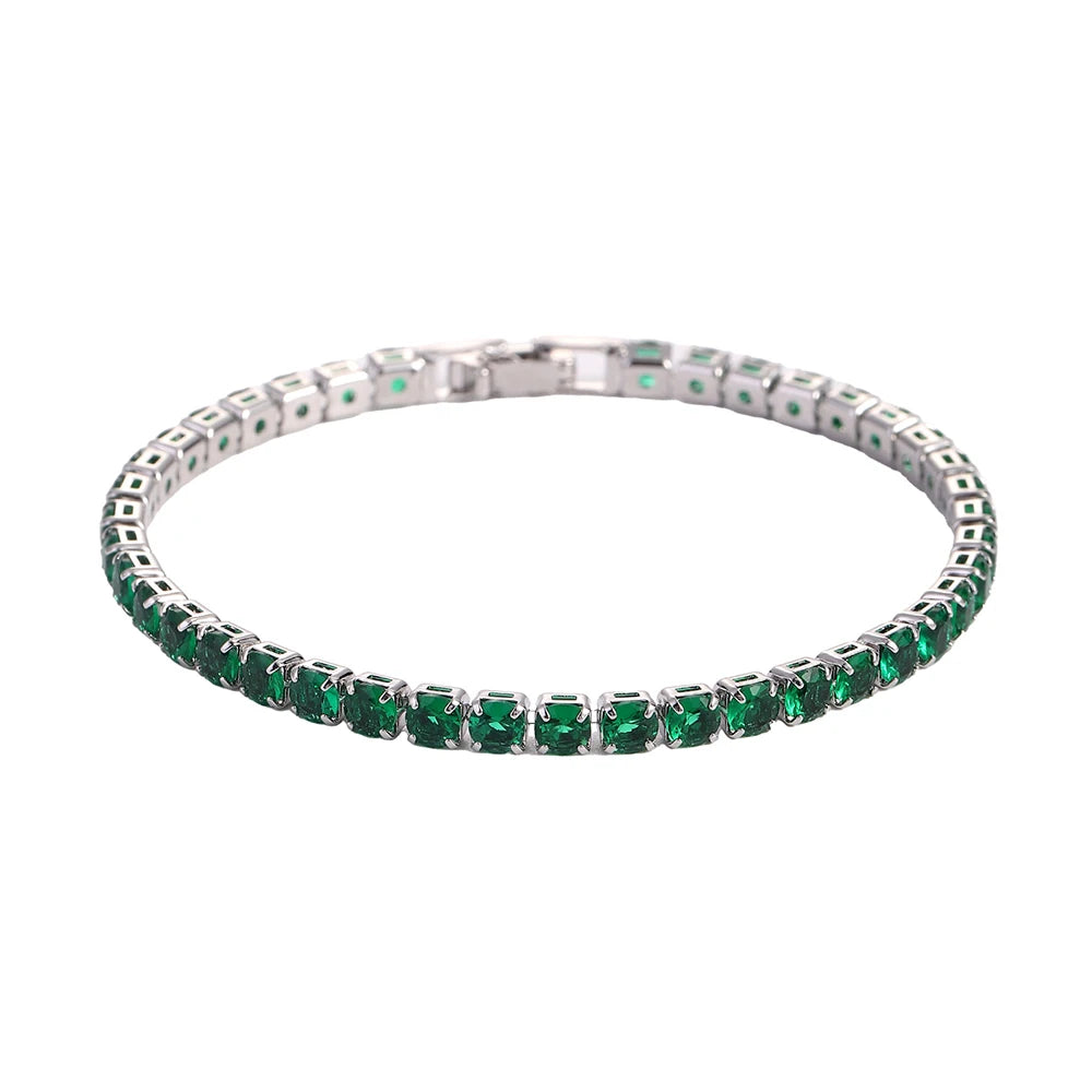 Bracelet de tennis de luxe glacé en cristal de zircone cubique de 4 mm pour femmes et hommes, couleur or et argent, bijou chaîne