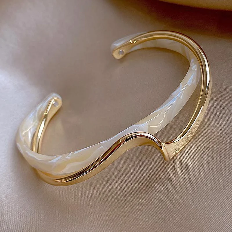 Bracelets en acrylique blanc, bracelets métalliques courbés, bracelets pour femmes, bracelets géométriques en forme de C, bijoux cadeaux