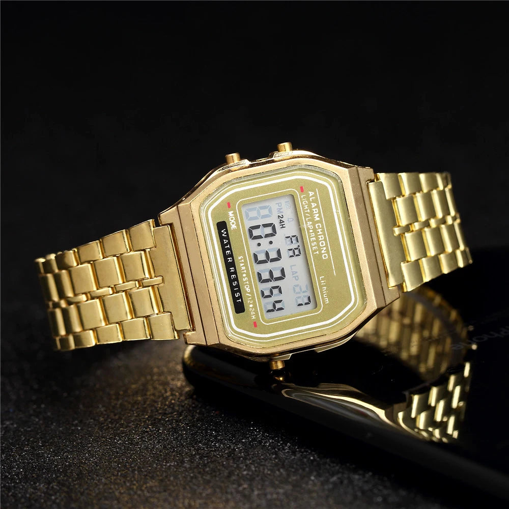 Montres numériques 2026 pour hommes, bracelet étanche, montre électronique LED dorée, montre-bracelet pour femmes, montre homme décontractée