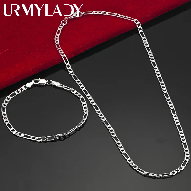 Noble nouvelle arrivée chaîne en argent sterling 925 de 4 mm pour hommes et femmes bracelet collier ensemble de bijoux cadeaux de Noël pour femme breloques mariage