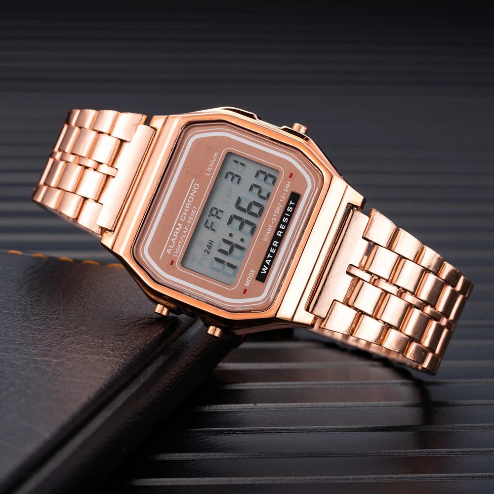 Montres numériques 2026 pour hommes, bracelet étanche, montre électronique LED dorée, montre-bracelet pour femmes, montre homme décontractée