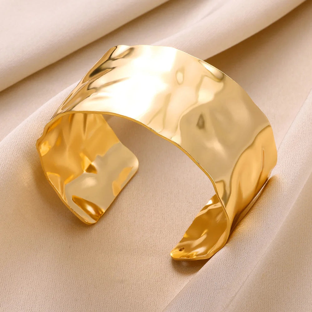 Bracelet vintage irrégulier pour femme, en acier inoxydable couleur or, manchette ouverte, bijou de luxe exquis, cadeau