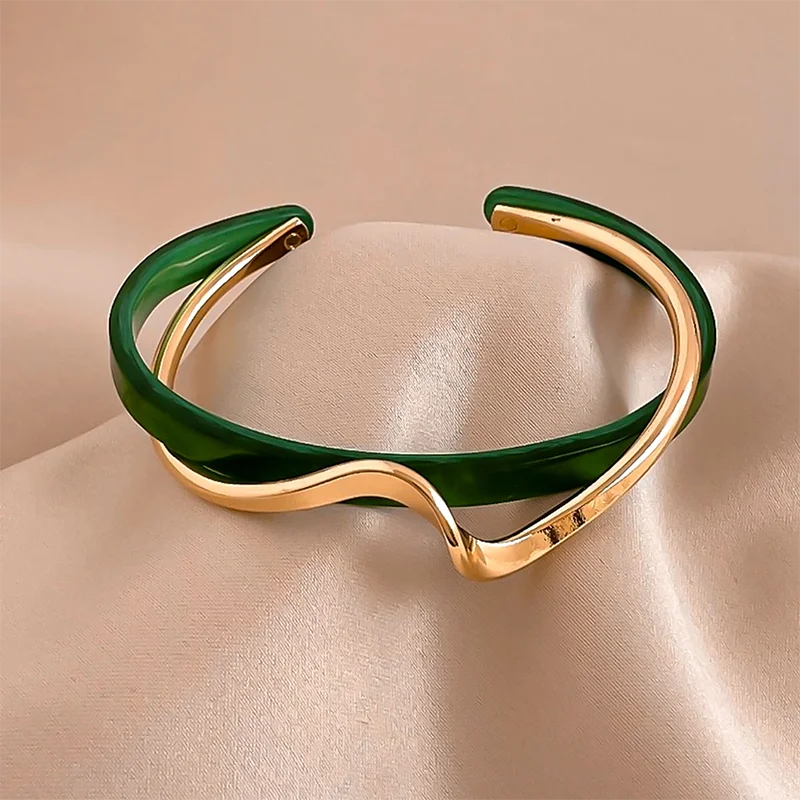 Bracelets en acrylique blanc, bracelets métalliques courbés, bracelets pour femmes, bracelets géométriques en forme de C, bijoux cadeaux