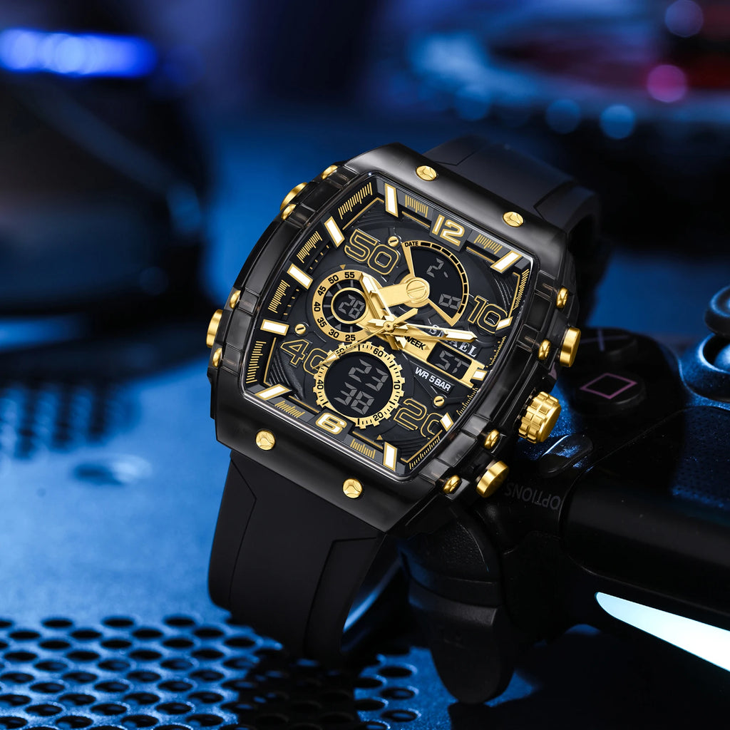 Montre électronique neuve, carrée, à double affichage, étanche, lumineuse, multicolore, pour homme