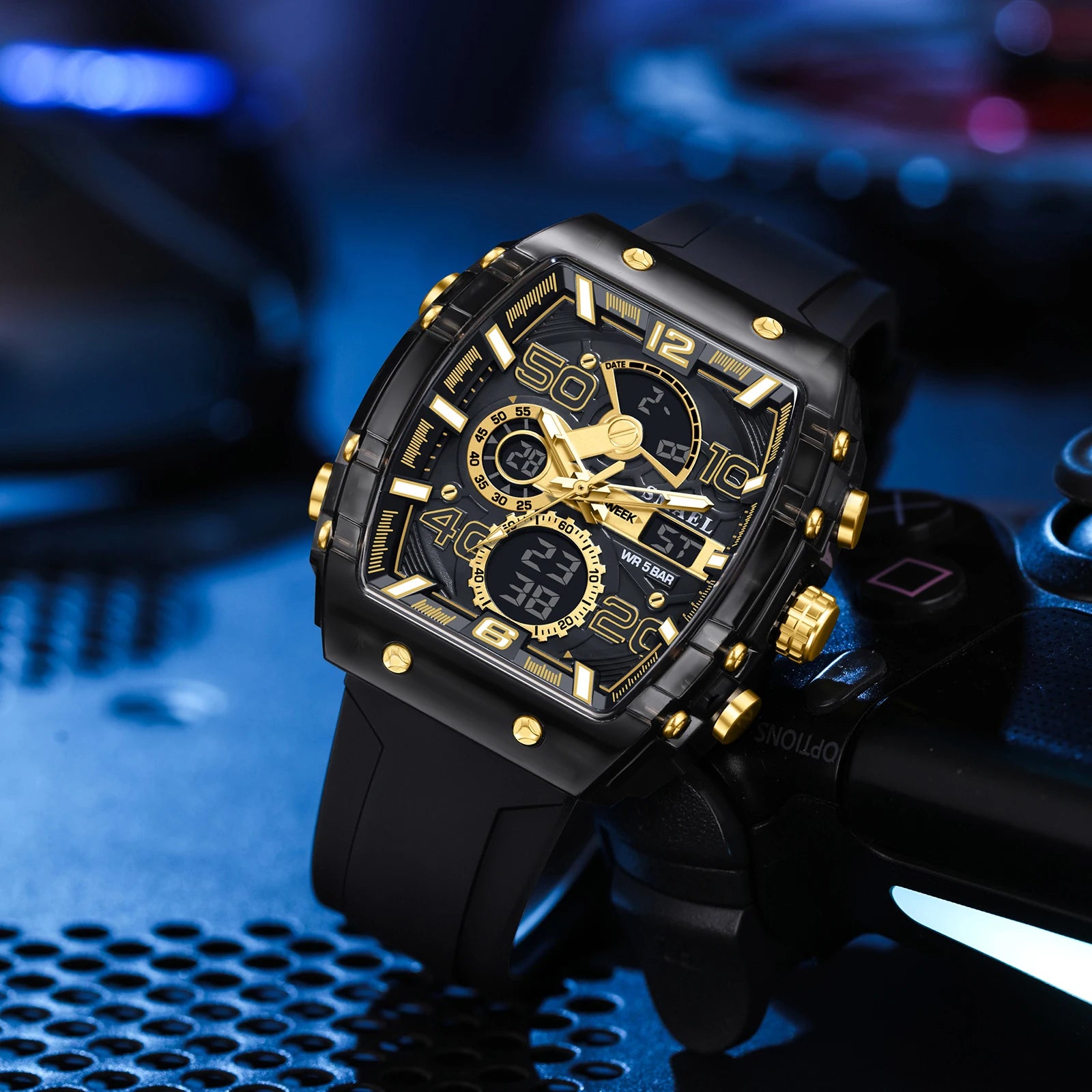 Montre électronique neuve, carrée, à double affichage, étanche, lumineuse, multicolore, pour homme