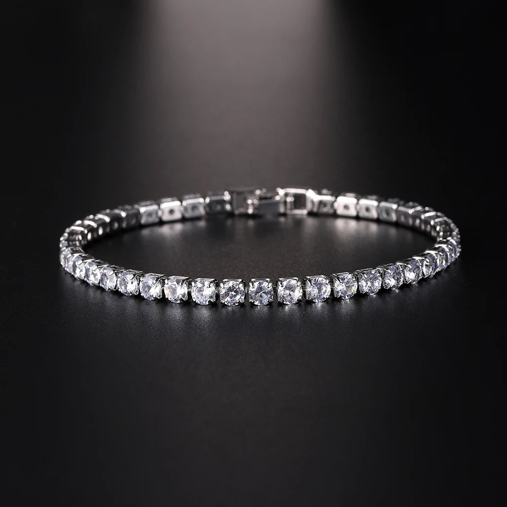 Bracelet de tennis de luxe glacé en cristal de zircone cubique de 4 mm pour femmes et hommes, couleur or et argent, bijou chaîne