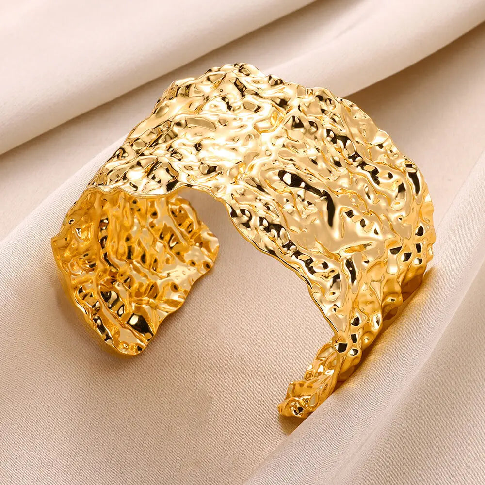 Bracelet vintage irrégulier pour femme, en acier inoxydable couleur or, manchette ouverte, bijou de luxe exquis, cadeau