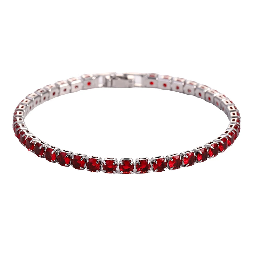Bracelet de tennis de luxe glacé en cristal de zircone cubique de 4 mm pour femmes et hommes, couleur or et argent, bijou chaîne
