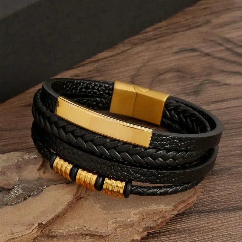 Bracelet classique en cuir pour homme Nouveau style tissé à la main Combinaison multicouche
Accessoire de mode, bijou pour homme