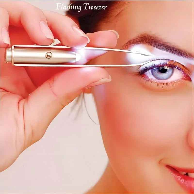 1 pince à épiler portable en acier inoxydable, design intelligent, avec lumière LED, outil de maquillage