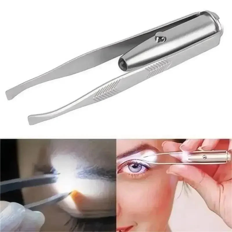 1 pince à épiler portable en acier inoxydable, design intelligent, avec lumière LED, outil de maquillage