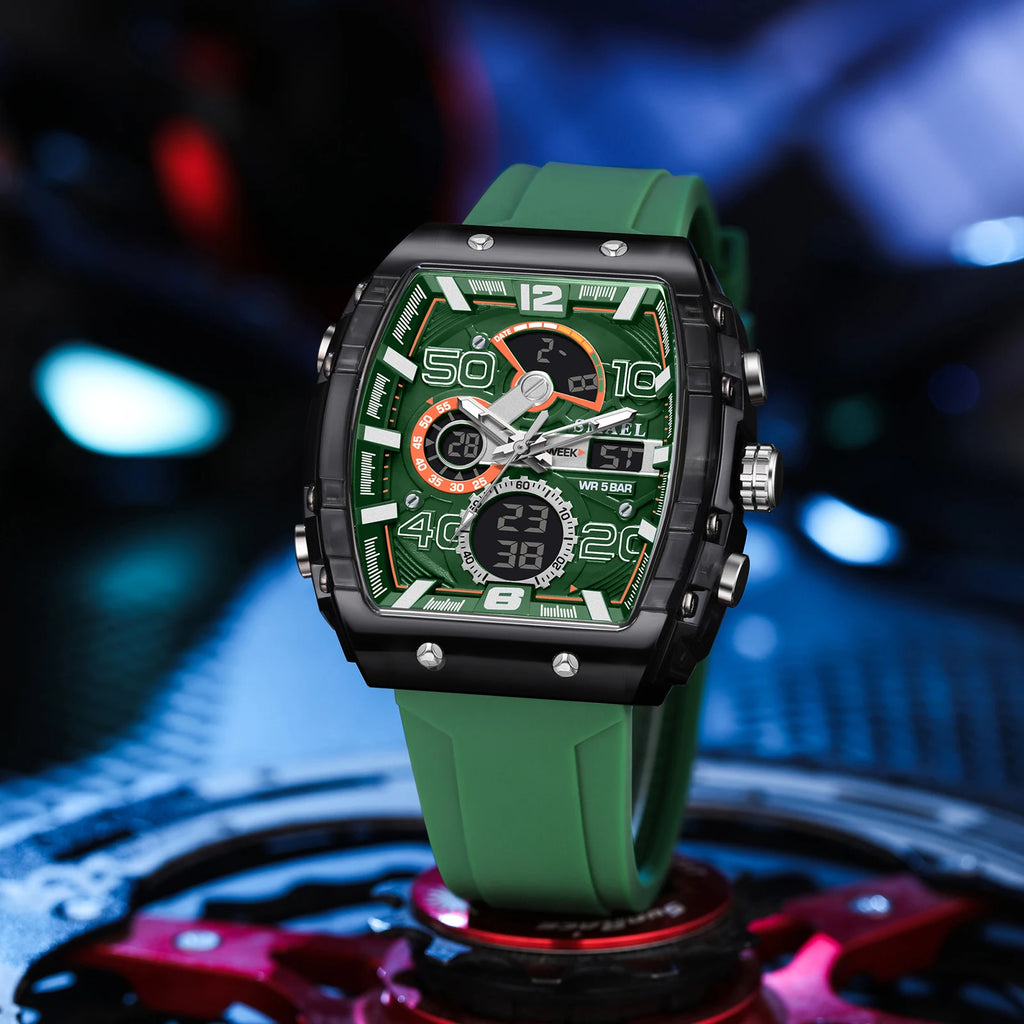 Montre électronique neuve, carrée, à double affichage, étanche, lumineuse, multicolore, pour homme