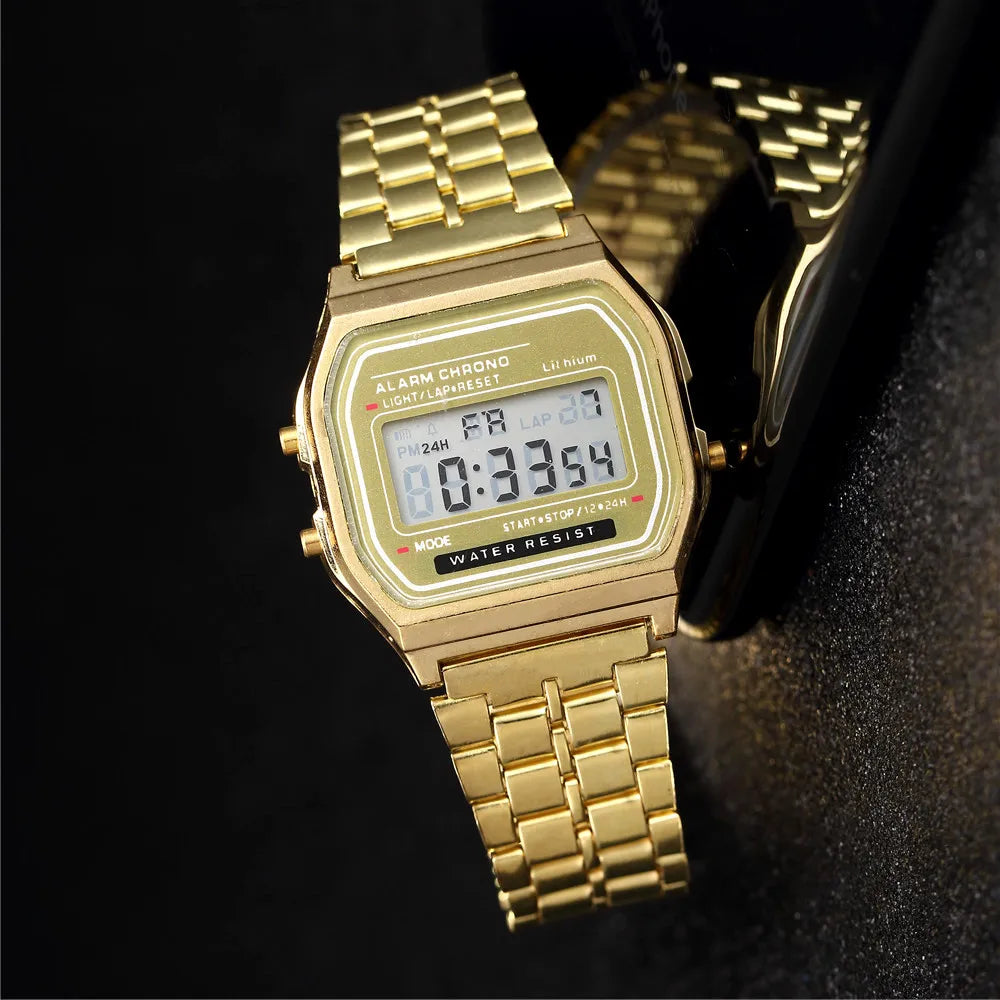 Montres numériques 2026 pour hommes, bracelet étanche, montre électronique LED dorée, montre-bracelet pour femmes, montre homme décontractée