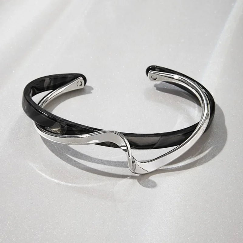 Bracelets en acrylique blanc, bracelets métalliques courbés, bracelets pour femmes, bracelets géométriques en forme de C, bijoux cadeaux