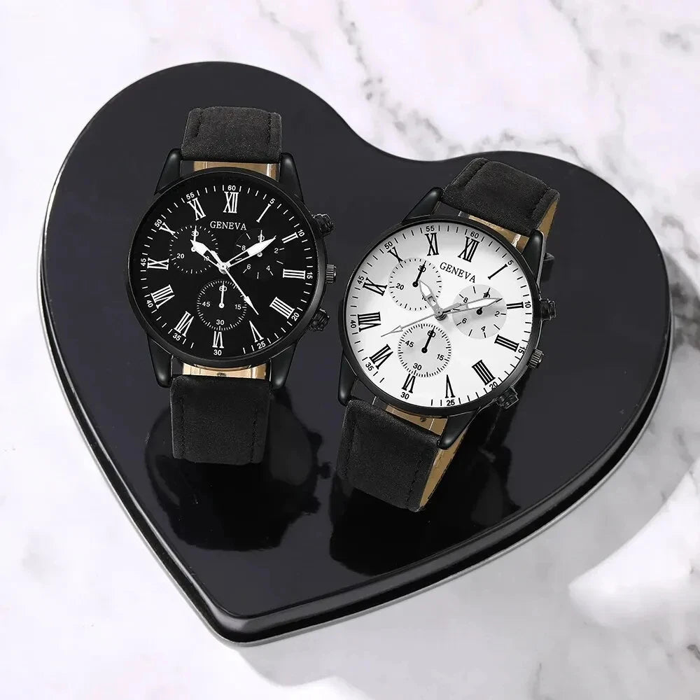 Ensemble de 1/2 montres en cuir décontractées et élégantes pour couple, cadran simple, montres-bracelets à quartz pour femmes, montres habillées