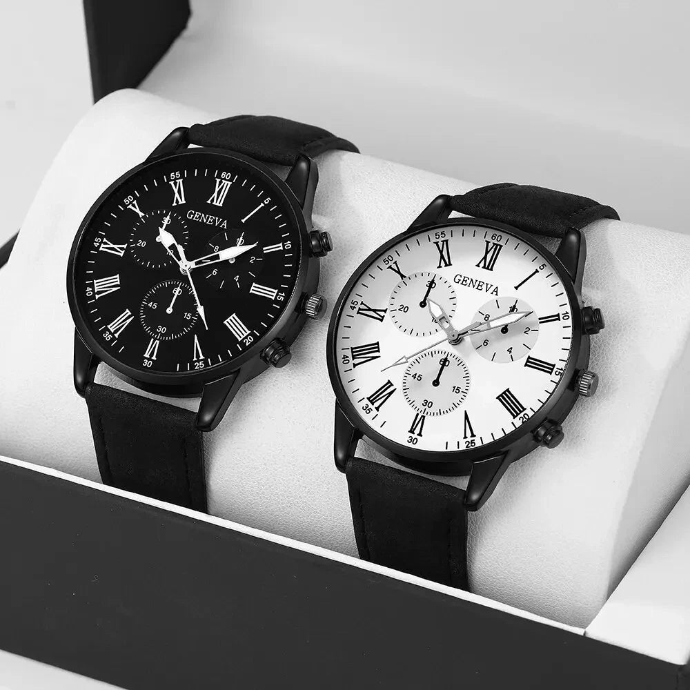 Ensemble de 1/2 montres en cuir décontractées et élégantes pour couple, cadran simple, montres-bracelets à quartz pour femmes, montres habillées