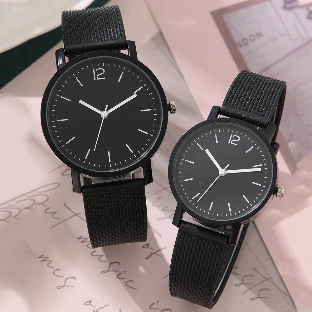 Ensemble de 1/2 montres en cuir décontractées et élégantes pour couple, cadran simple, montres-bracelets à quartz pour femmes, montres habillées
