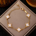 Bracelet trèfle à quatre feuilles vintage de luxe en strass pour femmes et filles, bijou de poignet à cinq feuilles, chaîne de poignet tendance, cadeaux
