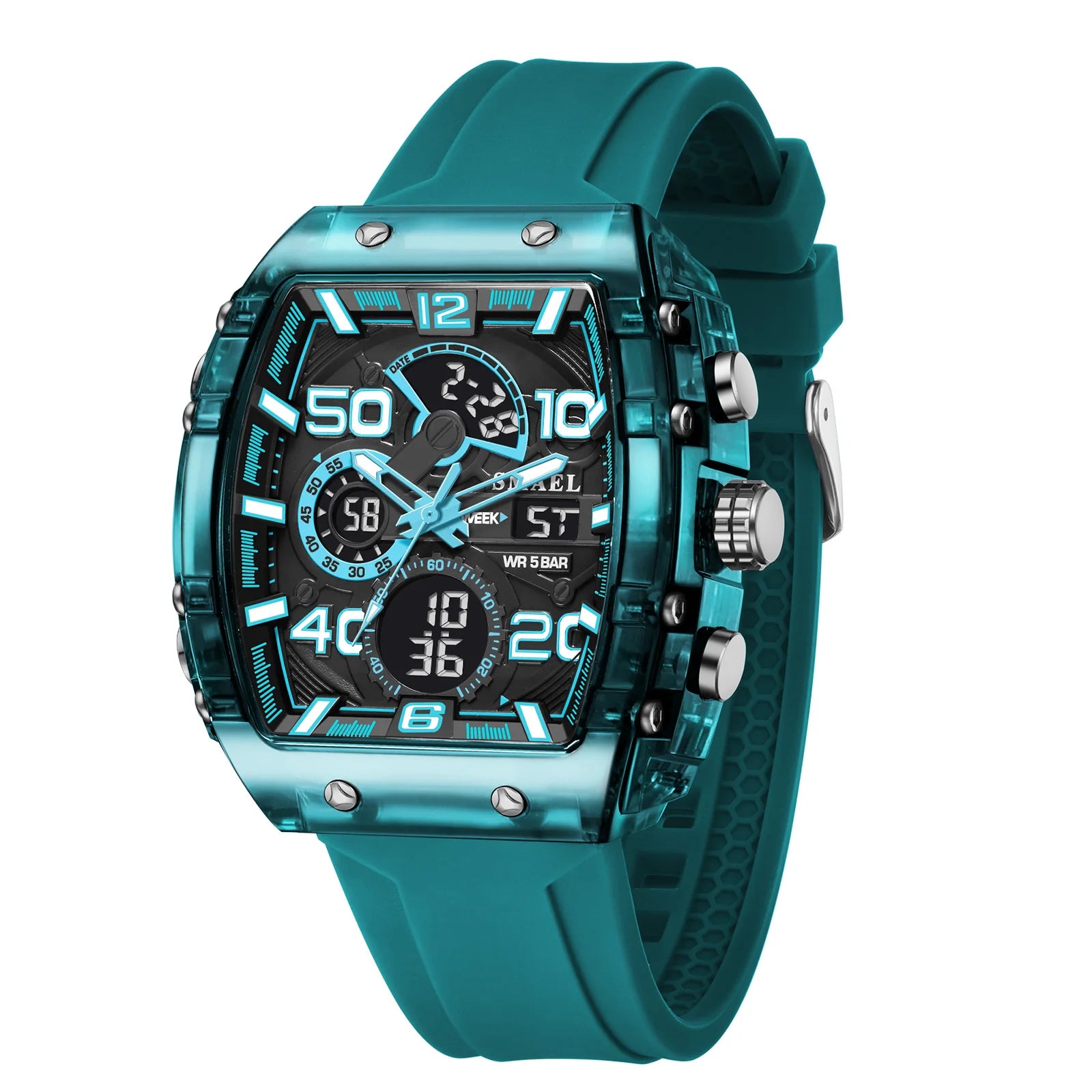 Montre électronique neuve, carrée, à double affichage, étanche, lumineuse, multicolore, pour homme