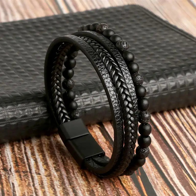 Bracelet classique en cuir pour homme Nouveau style tissé à la main Combinaison multicouche
Accessoire de mode, bijou pour homme