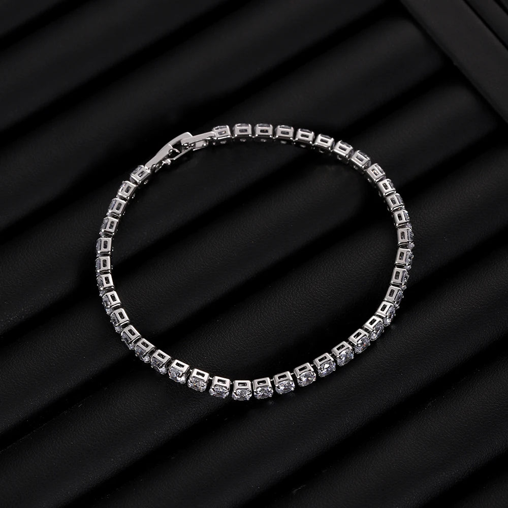 Bracelet de tennis de luxe glacé en cristal de zircone cubique de 4 mm pour femmes et hommes, couleur or et argent, bijou chaîne