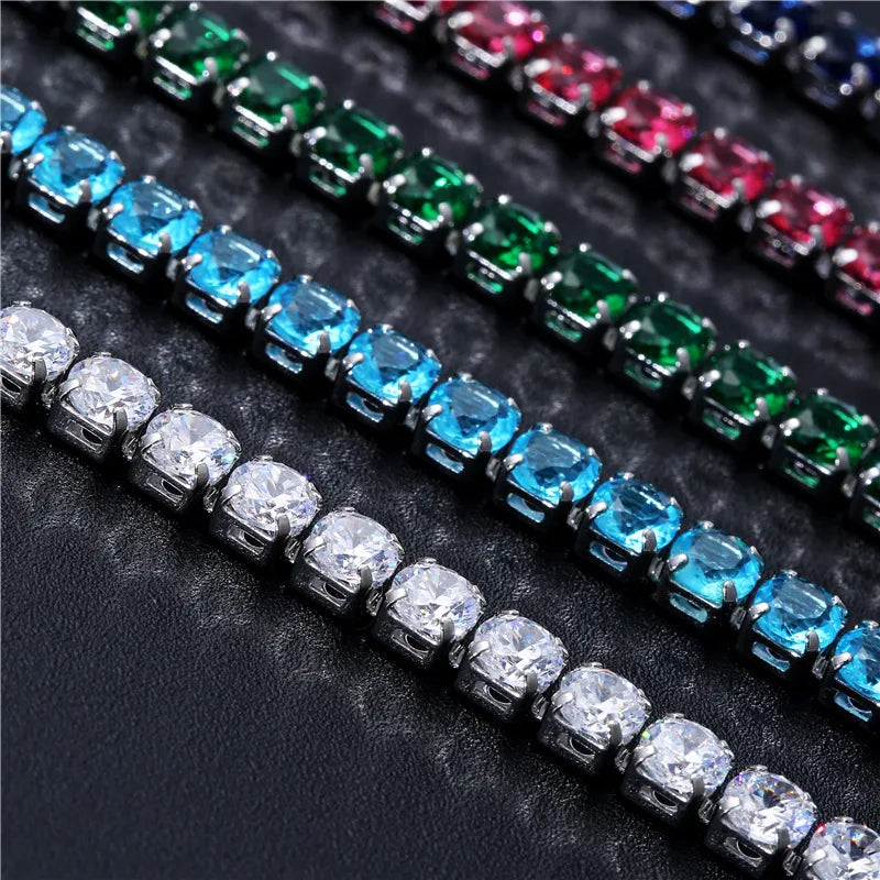 Bracelet de tennis de luxe glacé en cristal de zircone cubique de 4 mm pour femmes et hommes, couleur or et argent, bijou chaîne