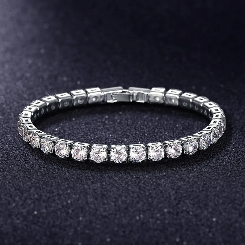 Bracelet de tennis de luxe glacé en cristal de zircone cubique de 4 mm pour femmes et hommes, couleur or et argent, bijou chaîne
