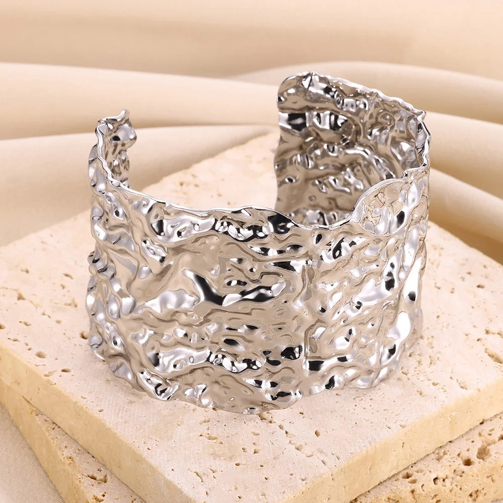 Bracelet vintage irrégulier pour femme, en acier inoxydable couleur or, manchette ouverte, bijou de luxe exquis, cadeau