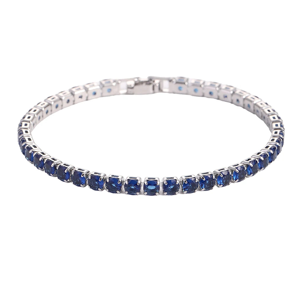 Bracelet de tennis de luxe glacé en cristal de zircone cubique de 4 mm pour femmes et hommes, couleur or et argent, bijou chaîne