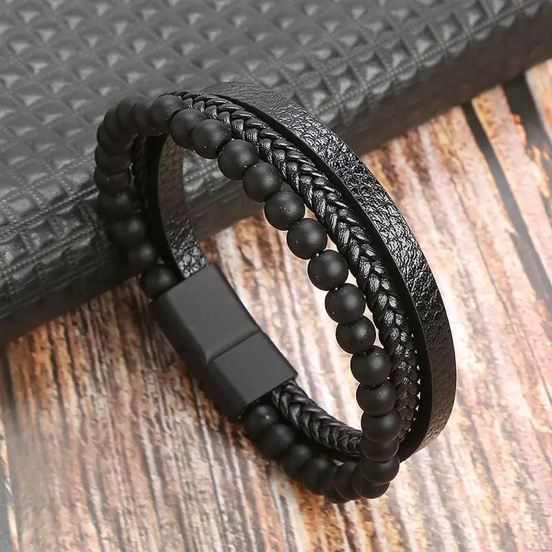 Bracelet classique en cuir pour homme Nouveau style tissé à la main Combinaison multicouche
Accessoire de mode, bijou pour homme