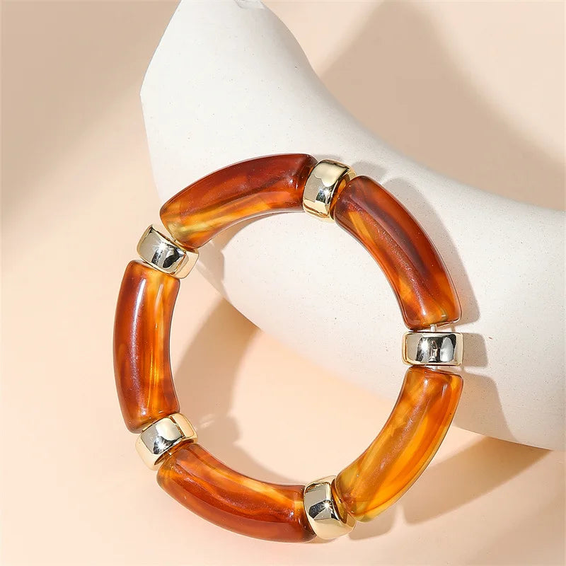 Bracelets vintage en résine pour femmes, bracelets minimalistes en acier inoxydable plaqué or 18 carats, bijoux de mode simples, cadeau pour filles