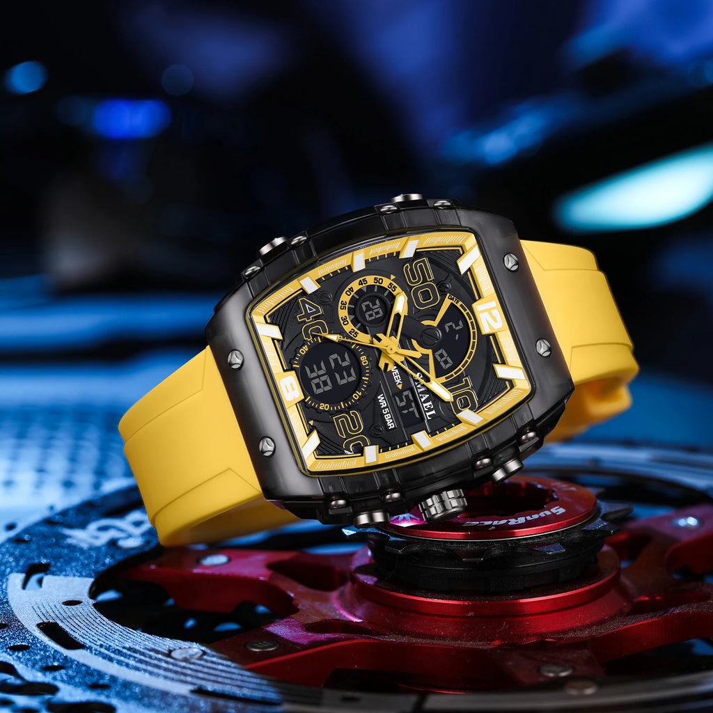 Montre électronique neuve, carrée, à double affichage, étanche, lumineuse, multicolore, pour homme