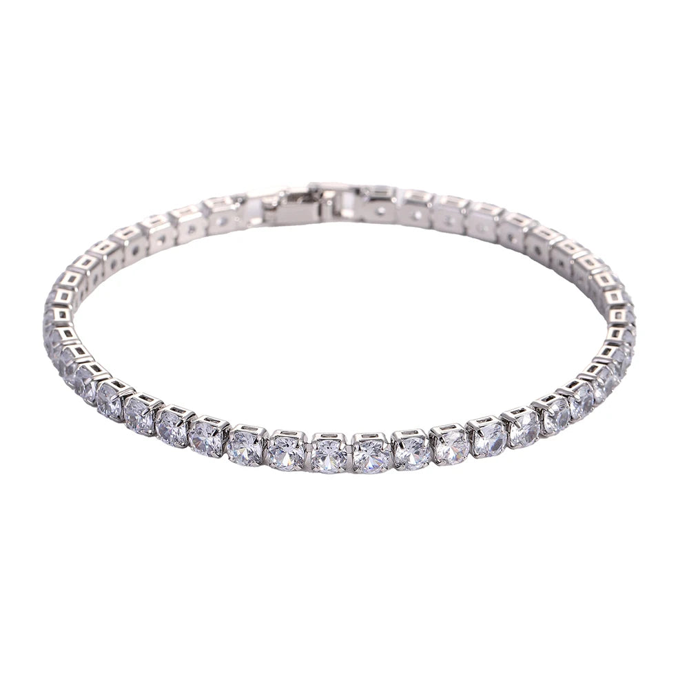 Bracelet de tennis de luxe glacé en cristal de zircone cubique de 4 mm pour femmes et hommes, couleur or et argent, bijou chaîne