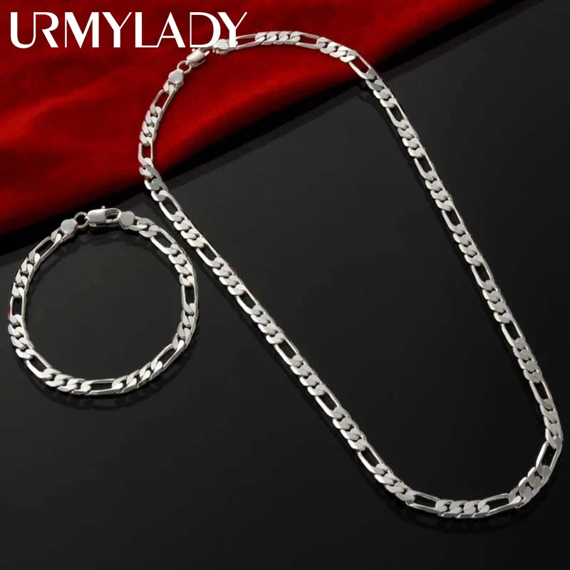 Noble nouvelle arrivée chaîne en argent sterling 925 de 4 mm pour hommes et femmes bracelet collier ensemble de bijoux cadeaux de Noël pour femme breloques mariage