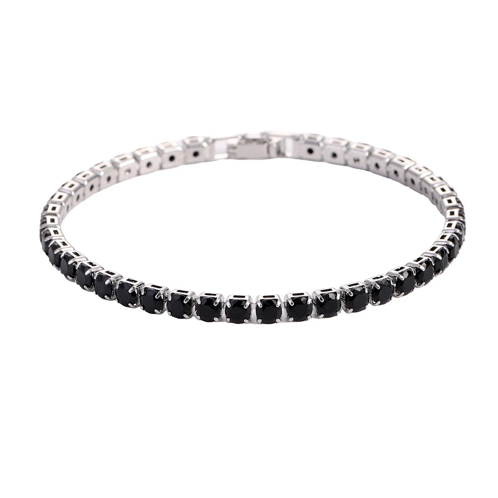 Bracelet de tennis de luxe glacé en cristal de zircone cubique de 4 mm pour femmes et hommes, couleur or et argent, bijou chaîne