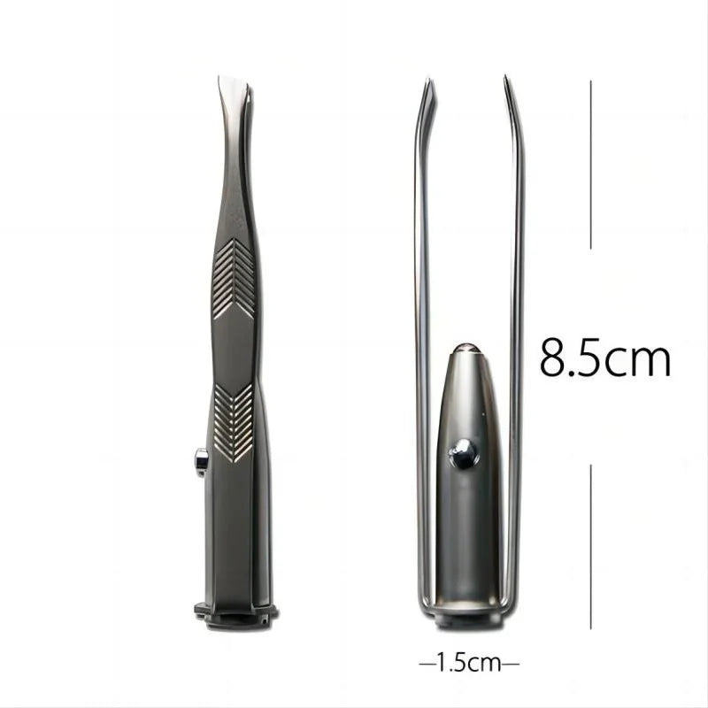 1 pince à épiler portable en acier inoxydable, design intelligent, avec lumière LED, outil de maquillage