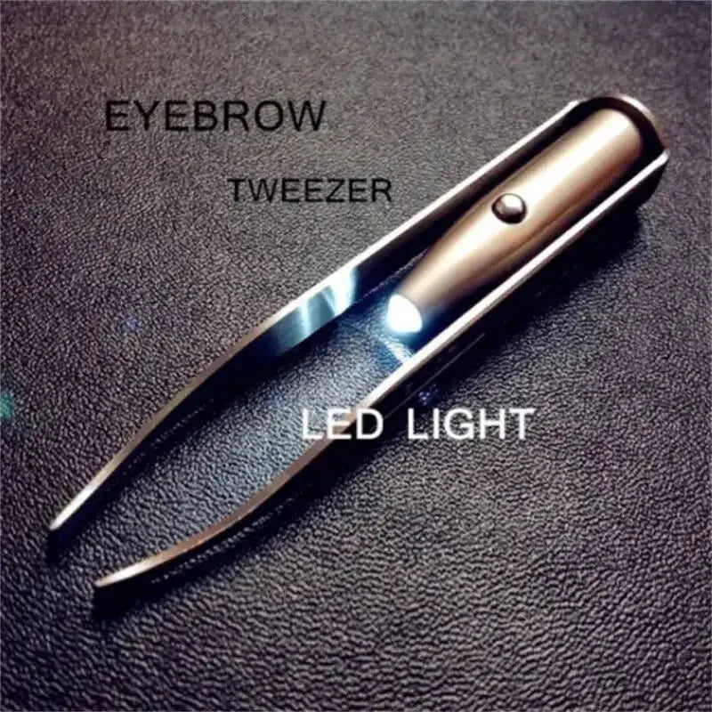 1 pince à épiler portable en acier inoxydable, design intelligent, avec lumière LED, outil de maquillage