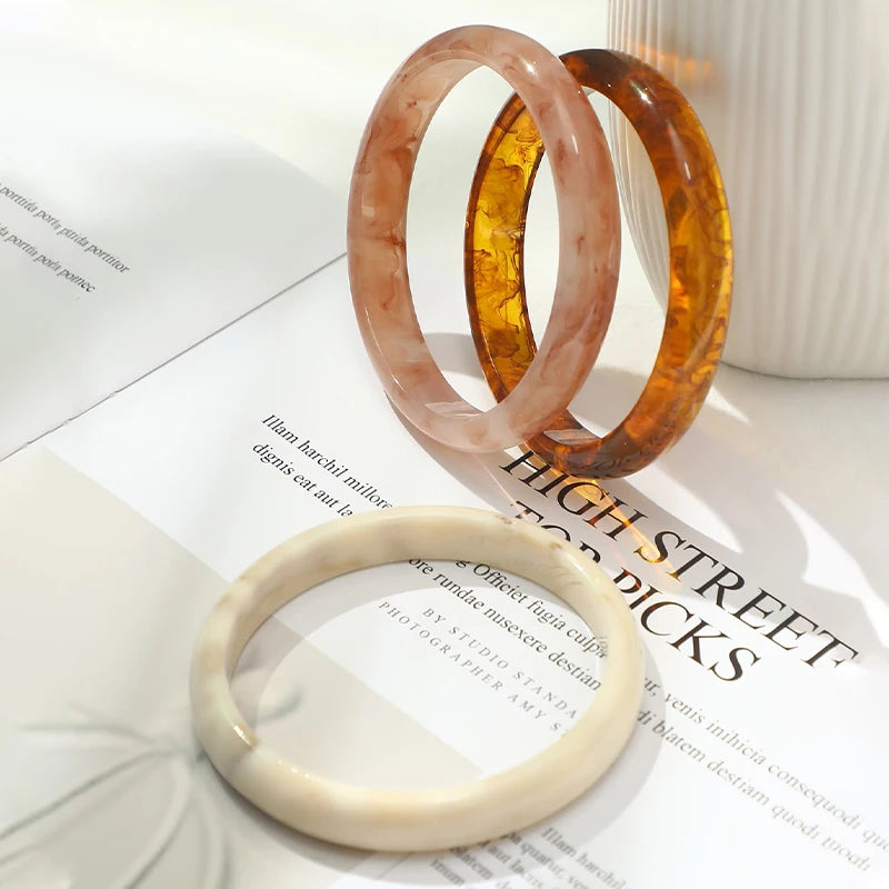 Ensemble de 3 bracelets vintage en résine acrylique pour femmes, bijoux, bracelets manchettes coréens avec breloques, design rond, nouveaux cadeaux