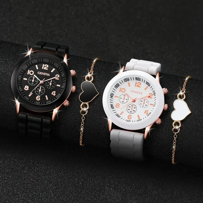Ensemble de 1/2 montres en cuir décontractées et élégantes pour couple, cadran simple, montres-bracelets à quartz pour femmes, montres habillées